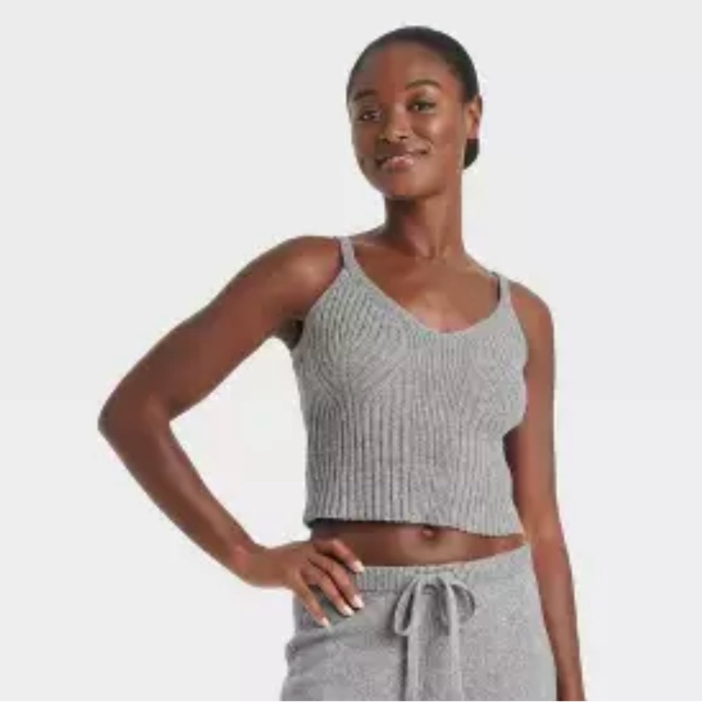 Auden Gray Ribbed Knit Sleep Cropped Tank Top